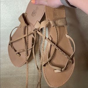 Tan Tie-Up Sandals